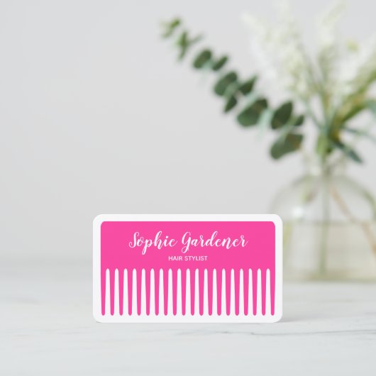 Haarstylist - Comb - #FF3399 (Hot Pink) Visitekaartje (Staand voorkant)