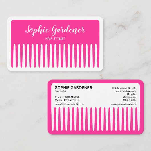 Haarstylist - Comb - #FF3399 (Hot Pink) Visitekaartje (Voorkant / Achterkant)