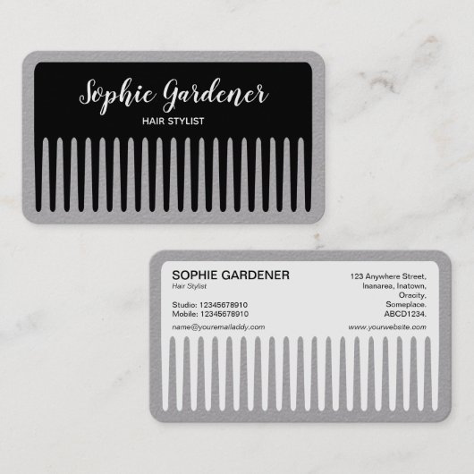Haarstylist - Comb - zwart en wit (grijs) Visitekaartje (Voorkant / Achterkant)