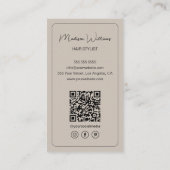 Haarstylist Custom Logo Photo QR Code Beige Visitekaartje (Achterkant)