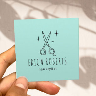 Haarstylist Cute Scissor Minimalist Mint Green Vierkante Visitekaartje
