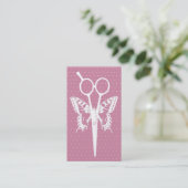 Haarstylist Cute Stippen Scissor & Butterfly roze Visitekaartje (Staand voorkant)