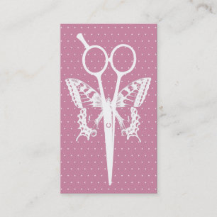 Haarstylist Cute Stippen Scissor & Butterfly roze Visitekaartje