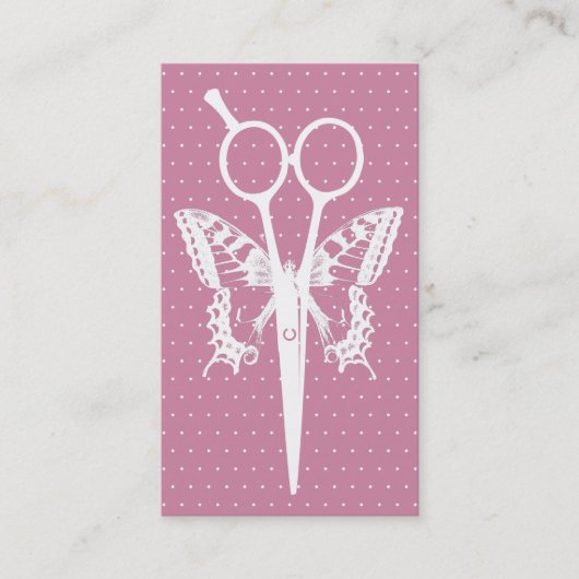 Haarstylist Cute Stippen Scissor & Butterfly roze Visitekaartje (Voorkant)