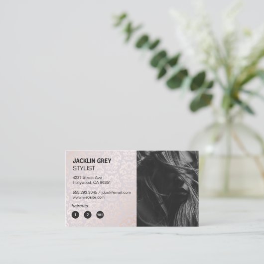 Haarstylist | Damask chique patroon Klantenkaartje (Staand voorkant)
