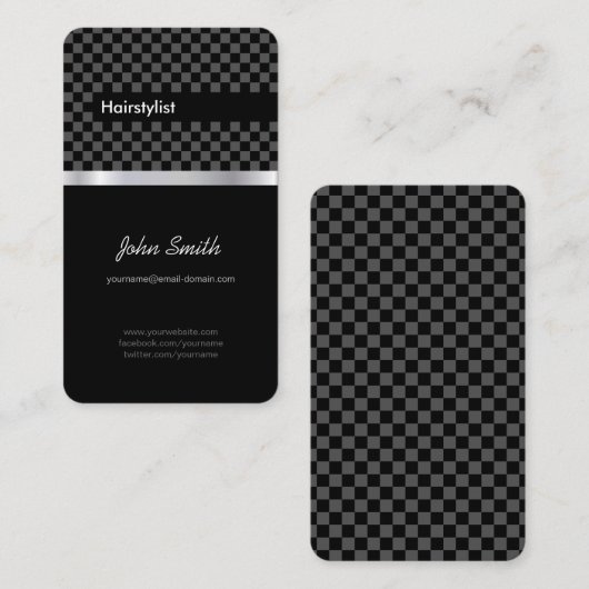 Haarstylist - Elegant Black Checkered Visitekaartje (Voorkant / Achterkant)