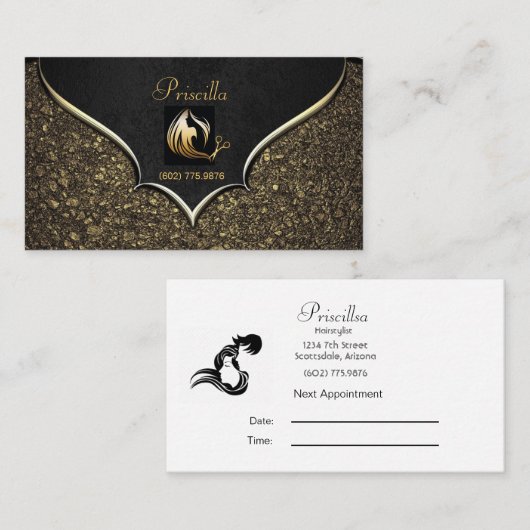 Haarstylist Elegant Black & Gold Design Visitekaartje (Voorkant / Achterkant)