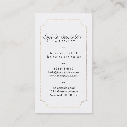 Haarstylist elegant faux gouden schaar witte schaa visitekaartje (Achterkant)