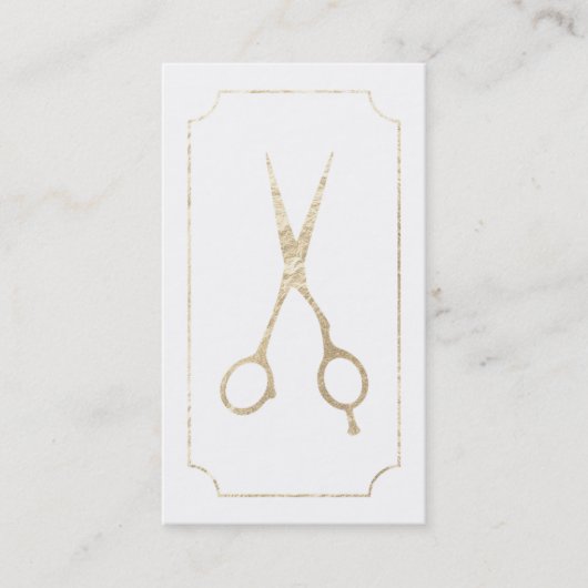 Haarstylist elegant faux gouden schaar witte schaa visitekaartje (Voorkant)