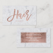 Haarstylist elegant roos goudtipografie marmer visitekaartje (Voorkant / Achterkant)