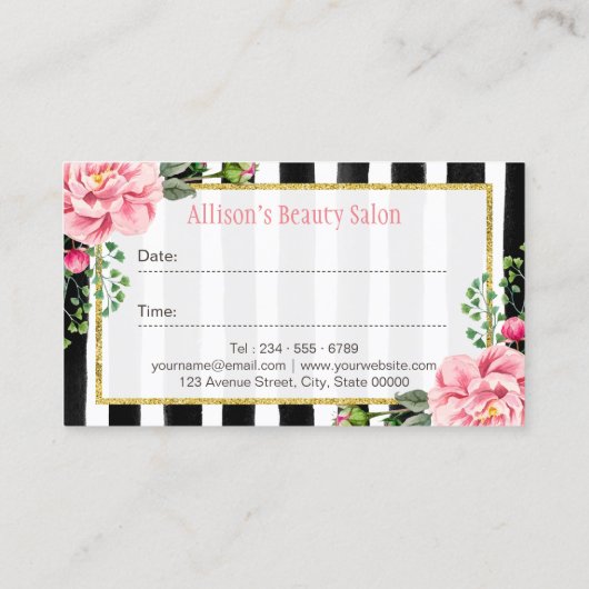 Haarstylist Floral Gold Scissors Appointard Afsprakenkaartje (Achterkant)
