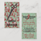  haarstylist florale mint roze rode schaar visitekaartje (Voorkant / Achterkant)