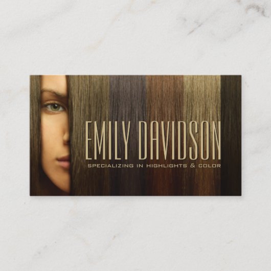 Haarstylist gespecialiseerd in hoogtepunten en kle visitekaartje (Voorkant)