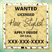Haarstylist Gezocht Aangepaste kapsels Goud Glitte Raamsticker (Vel 3)