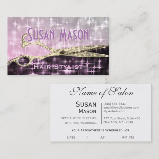 Haarstylist Glitter Glam Afsprakenkaartje (Voorkant / Achterkant)