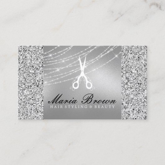 Haarstylist Glitter Silver Luxury Visitekaartje (Voorkant)