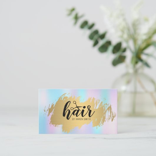 Haarstylist Gold Brushed Pastel Gradient Visitekaartje (Staand voorkant)