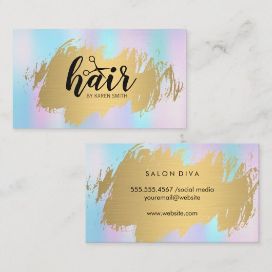 Haarstylist Gold Brushed Pastel Gradient Visitekaartje (Voorkant / Achterkant)