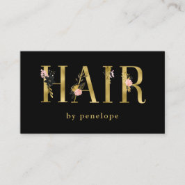 Haarstylist | Gold Floral Typografie op zwart Visitekaartje