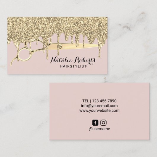 Haarstylist Gold-schijven Blush roze schoonheidssa Visitekaartje (Voorkant / Achterkant)