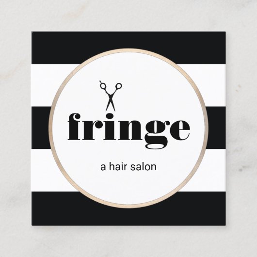 Haarstylist Gold Scissors Black White Striped Vierkante Visitekaartje (Voorkant)