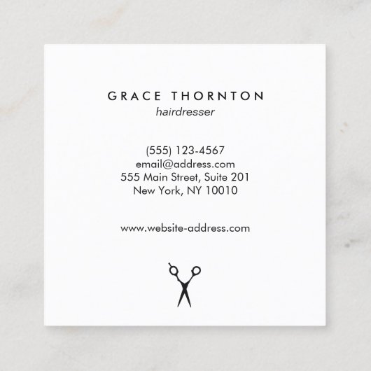 Haarstylist Gold Scissors Black White Striped Vierkante Visitekaartje (Achterkant)
