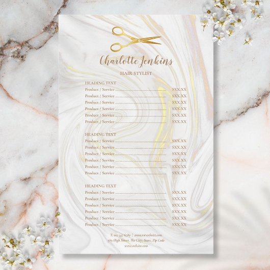Haarstylist Gold Scissors Marble Service Menu