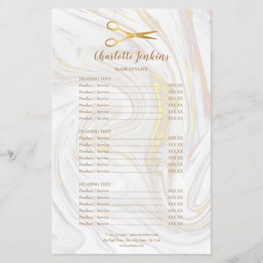 Haarstylist Gold Scissors Marble Service Menu (Voorkant)
