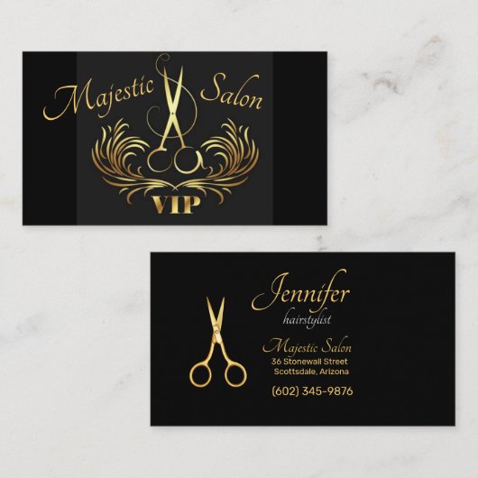 Haarstylist Gold Scissors, Swirls VIP Visitekaartje (Voorkant / Achterkant)