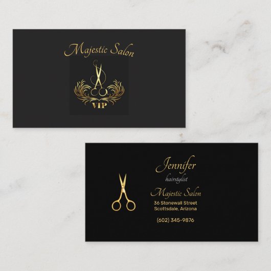 Haarstylist Gold Scissors, Swirls VIP Visitekaartje (Voorkant / Achterkant)