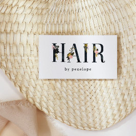 Haarstylist | Goud Blush Zwart Bloemen Typografie Visitekaartje