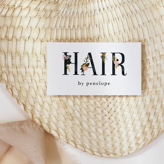 Haarstylist | Goud Blush Zwart Bloemen Typografie Visitekaartje