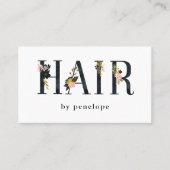 Haarstylist | Goud Blush Zwart Bloemen Typografie Visitekaartje (Voorkant)