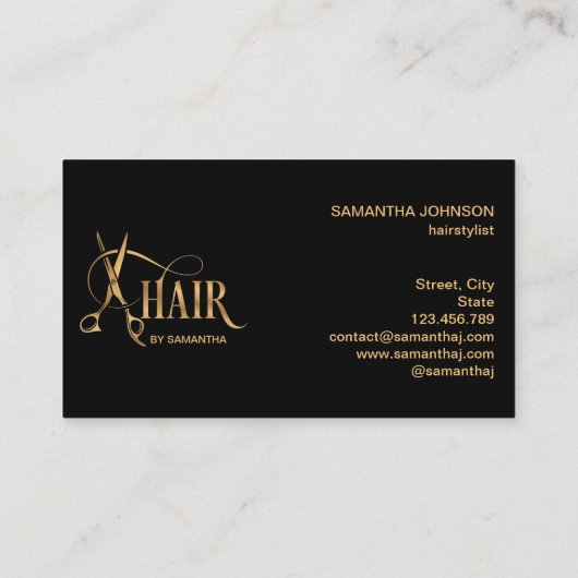 Haarstylist gouden typografie haarschaar visitekaartje (Achterkant)