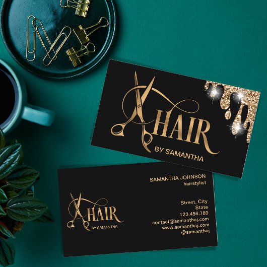 Haarstylist gouden typografie haarschaar visitekaartje