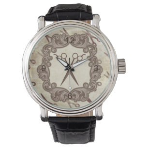 Haarstylist haarstyliste bruin  retro scheerbeurt horloge