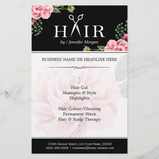 Haarstylist Hair Cut Typografie Logo Classy Floral Flyer (Voorkant)