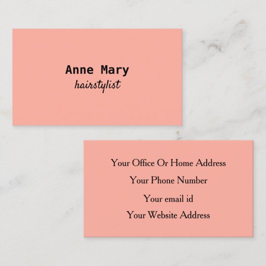 Haarstylist Hairdresser Peach Coral Pink Black Visitekaartje (Voorkant / Achterkant)