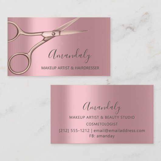 Haarstylist Hairdresser Roos Roze schaar Visitekaartje (Voorkant / Achterkant)