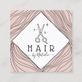 Haarstylist Hand getrokken schaar Logo Blush Pink Vierkante Visitekaartje (Voorkant)