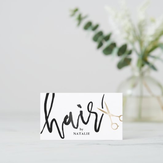 Haarstylist handgeschreven script minimalistisch s visitekaartje (Staand voorkant)
