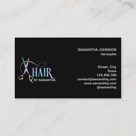 Haarstylist holografie, haarschaar visitekaartje (Achterkant)