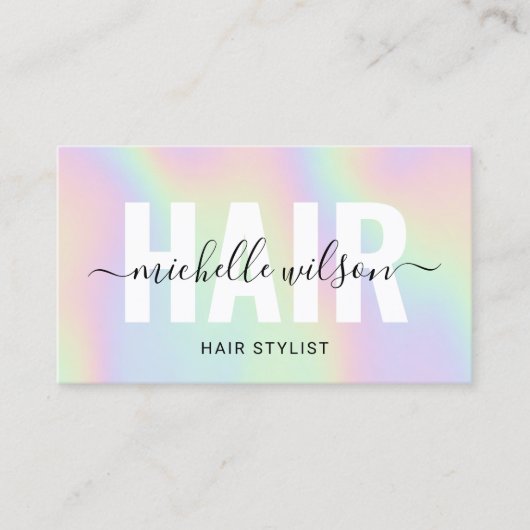 Haarstylist Holografisch Manuscript Typografie Sal Visitekaartje (Voorkant)