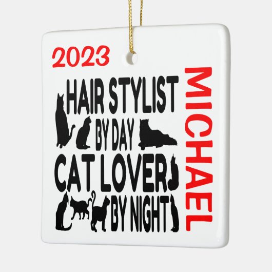 Haarstylist houdt van katten CUSTOM Keramisch Ornament (Links)