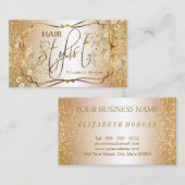 Haarstylist in een Gold Glitter en Floral Visitekaartje (Voorkant / Achterkant)