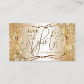 Haarstylist in een Gold Glitter en Floral Visitekaartje (Voorkant)
