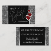 Haarstylist in een zilveren glitter- en hartketen visitekaartje (Voorkant / Achterkant)