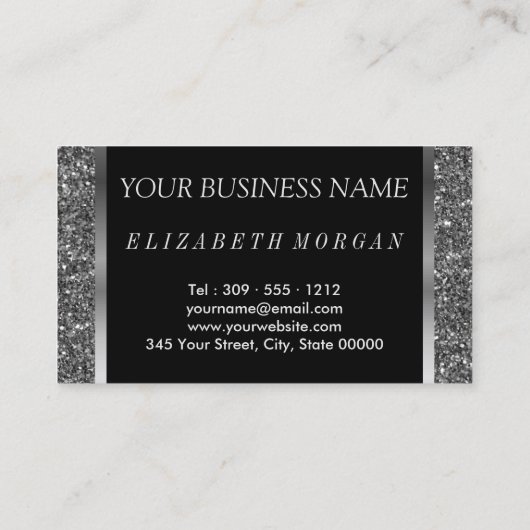 Haarstylist in een zilveren glitter- en hartketen visitekaartje (Achterkant)