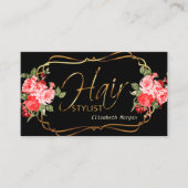 Haarstylist in een zwarte en mooie rode Floral Visitekaartje (Voorkant)