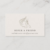 Haarstylist ivoren haarschaar Verwijs een vriend Visitekaartje (Voorkant)